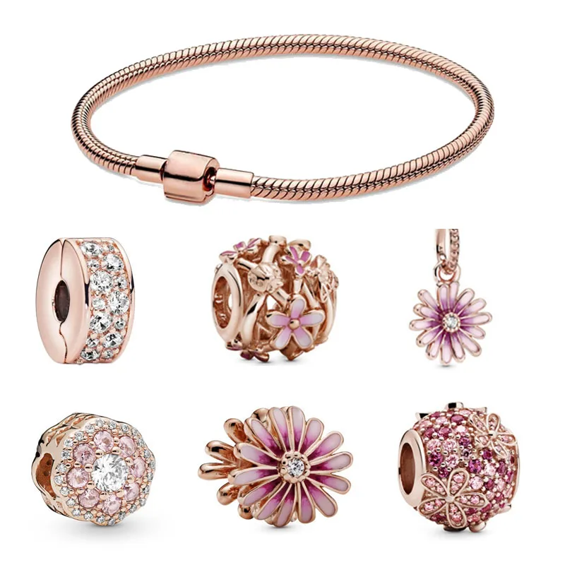 

Diy Beads & Jewelry Making Rose Gold Colors Charms Cherry Blossom Pattern Beaded Bracelet European Charms Beads Fits Bracelets