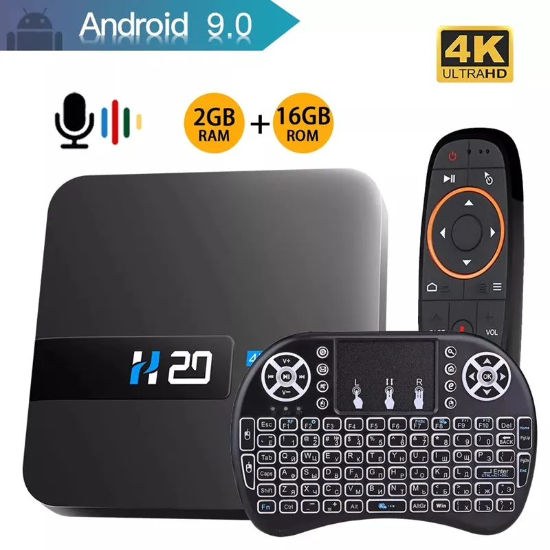 

Новейшая ТВ смарт-приставка Android 9,0 H20 видео 3d 2 Гб ОЗУ 16 Гб ТВ-приставка Android медиаплеер с мини-клавиатурой