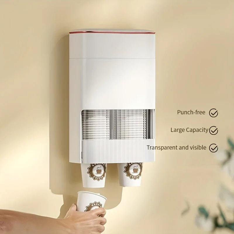 1PCS Disposable Paper Cup Dispenser Wall Mounted Plastic Water Holder Anti-Dust Rack Organizer