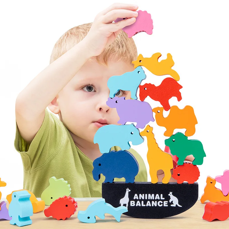 

New Animal Underwater World Balanced Block Game Stacked High Balanced Ship Children Baby Montessori Early Education Wooden Toys