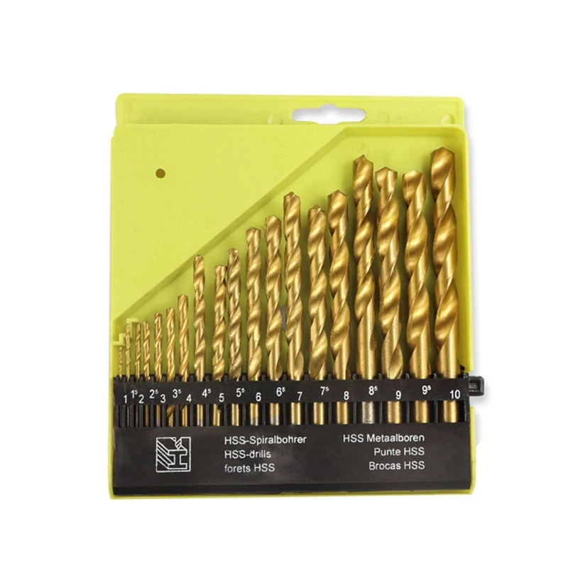 

HSS Twist Drill Bit Set 1.0-10Mm Titanium Coated Drill Bit 19Pcs Round Shank Hole Cutter Woodworking Metal Tools