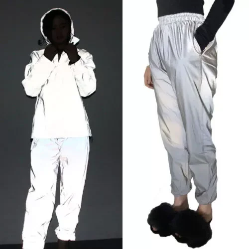 

Hot Unisex Pants Women Dancing Reflective Light Dancing Femal Solid Casual Jogging Sports Trousers