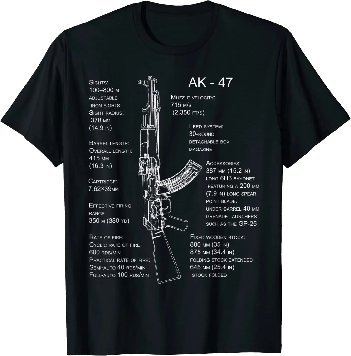 Русская футболка CCCP AK-47 Assault Rifle Blueprint Specification 100% хлопок с круглым вырезом и