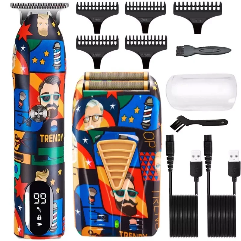 

Professional Barber Hair Clipper Rechargeable Graffiti Finish Cutting Machine Beard Trimmer Shaver Cordless Work