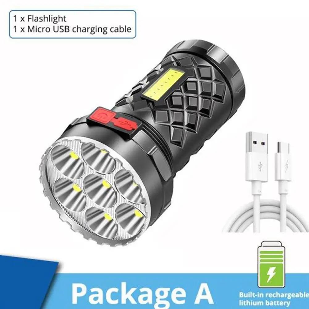 

Super Bright Flashlight Ultra Powerful Led Torch Light Rechargeable COB Side Light 4 Modes Outdoor Adventure 3 In 1 Flashlight