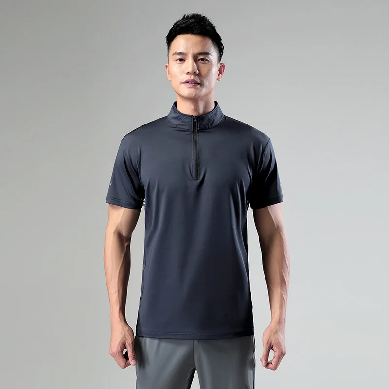 Gyms Clothing Fitness Running t shirt Standing Collar Men's Short-sleeved Ice Silk Quick-drying Stretch Sports Training T Shirt