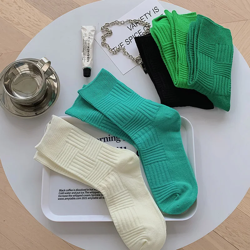 

Green Woman Sock Solid Color for Women Socks Fashion Kawaii Middle Tube Sox Casual Cute Absorb Sweat Autumn Winter Calcetines