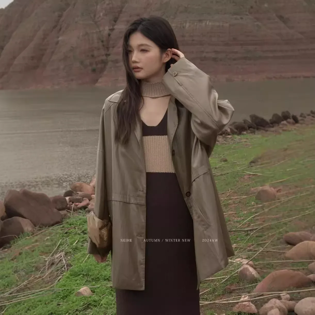 Женская куртка средней длины NEIHE из натуральной кожи модная повседневная осенняя