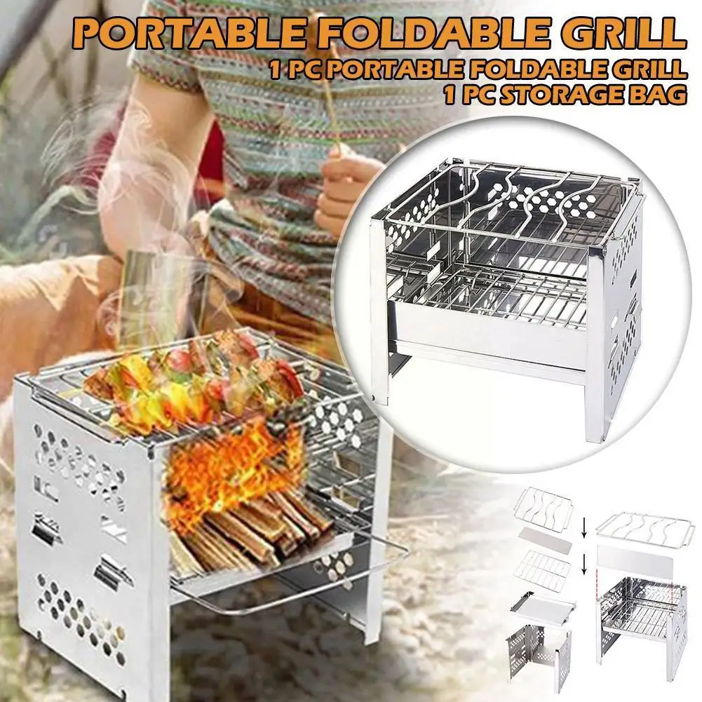 

Portable Foldable Stainless Steel BBQ Grill Barbecue Stove Picnic Camping Barbecue Firewood Outdoor Stove Firewood Rack Fur B1L9