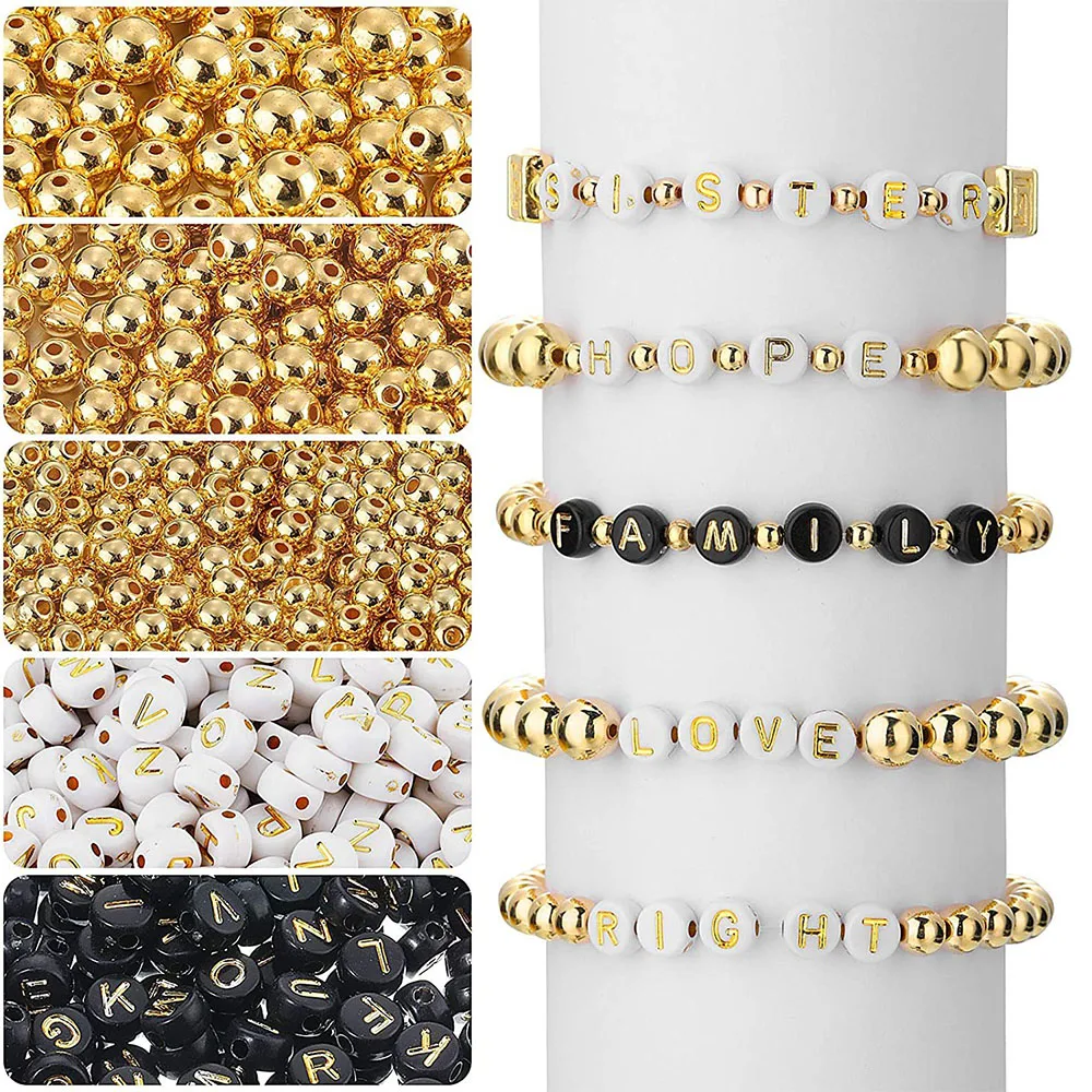 

1600Pcs Golden And Silver Color Letter Beads Pony Beads Small Round Spacer Beads For DIY Bracelet Jewelry Making Accessories