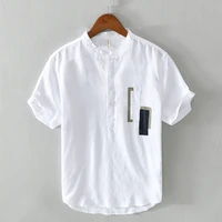men linen shirts short sleeve breathable mens casual shirts slim fit solid cotton shirts mens pullover tops blouse men clothing