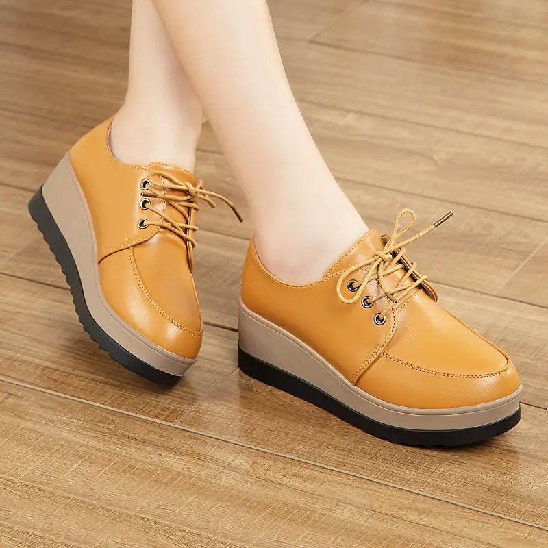 

2022 Spring and Autumn New British Style Small Leather Shoes Women's Lace-up Platform Loafers Student Soft Girl Single Shoes 41