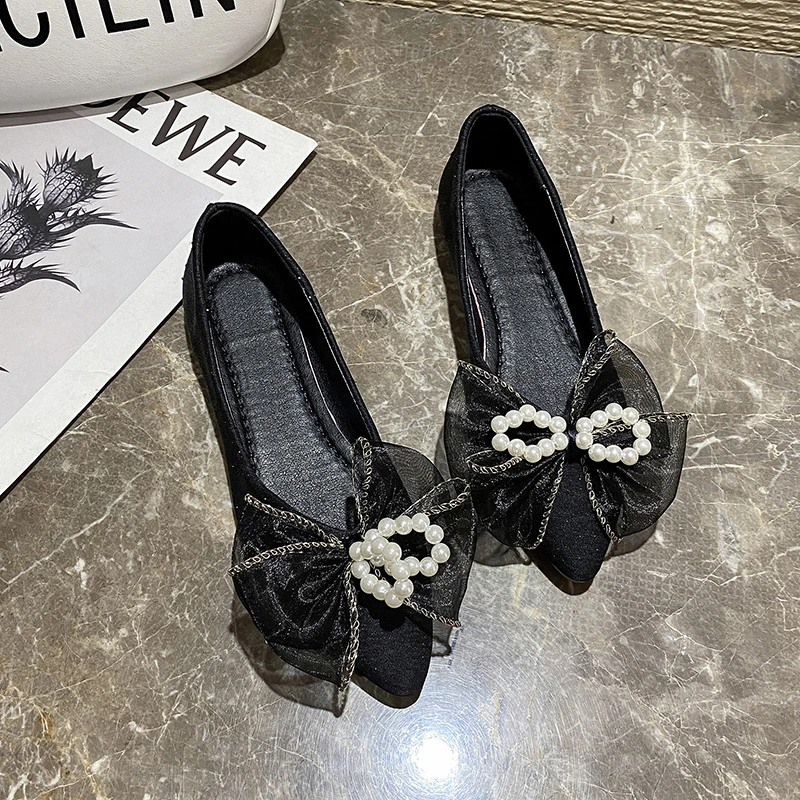 

Туфли женские с бантом, балетки, заостренный носок, модные мягкие элегантные лоферы, плоская подошва, большие размеры