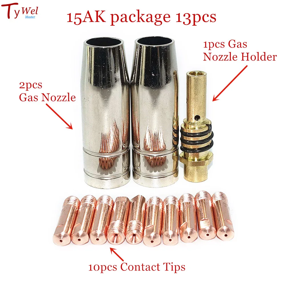 15AK Welding Torch Consumables 0.6mm 0.8mm 0.9mm 1.0mm 1.2mm MIG Torch Gas Nozzle Tip Holder of MIG MAG Welder