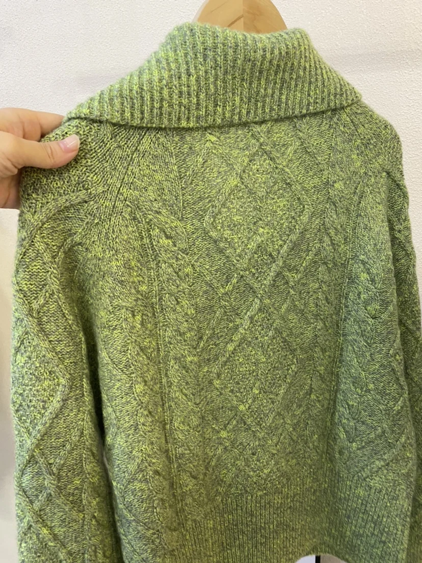 Специальная пряжа! Кардиган-поло на молнии с двойной нитью 00 из чистого кашемира