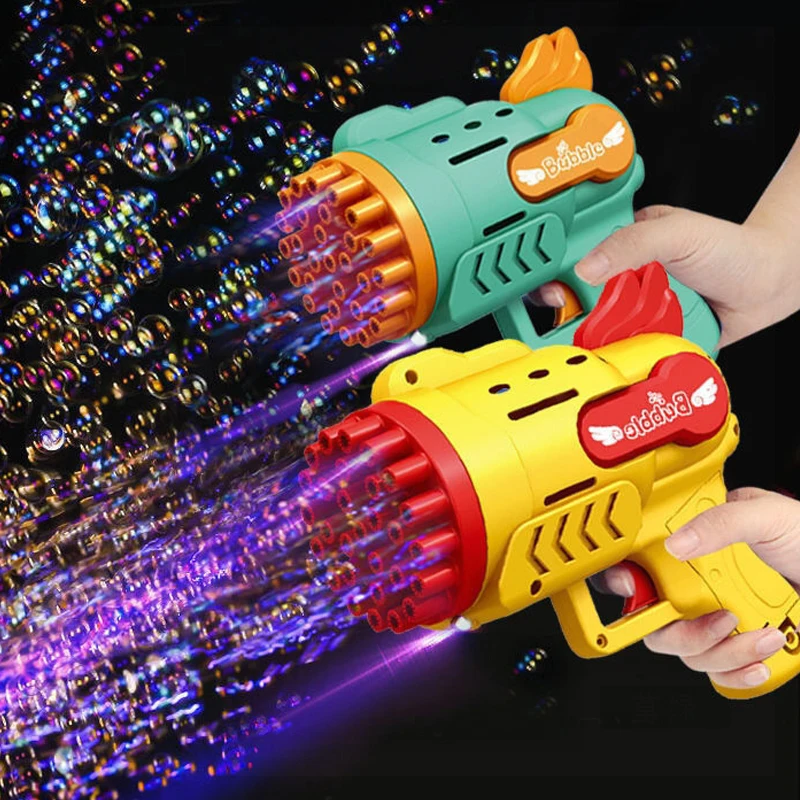 

Bubble Gun Toys Kids Electric Automatic 29 Holes Bubble Machine Maker Soap Auto With Light LED For Baby Bath Cute