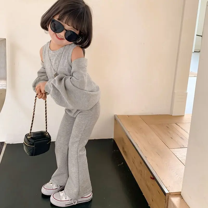 

Детская одежда 2023, весенний жилет, пальто, штаны с колокольчиками, новый модный вязаный тонкий стрейчевый ретро повседневный простой компле...