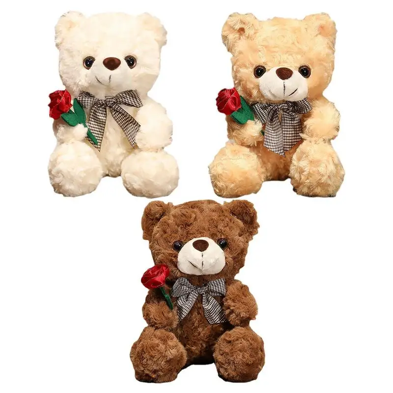 

Cute Soft Small Cuddly Toy With Bow And Holding A Rose For Valentine Day Gifts For Girlfriend Cute Soft Small Cuddly Toy