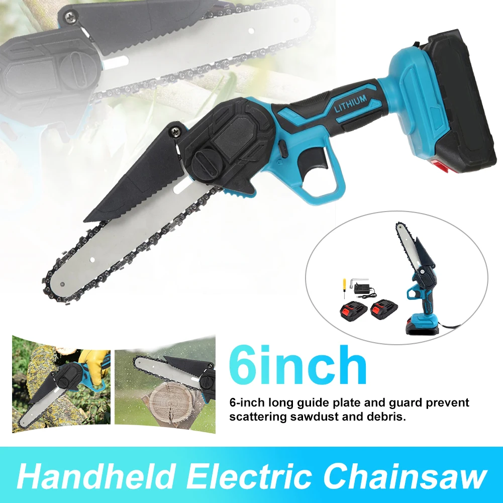 

Mini Chainsaw 6-Inch Handheld Electric Chainsaw 21V 1500mAh Battery with Splash Guard Safety Lock for Wood Cutting Tree Trimming