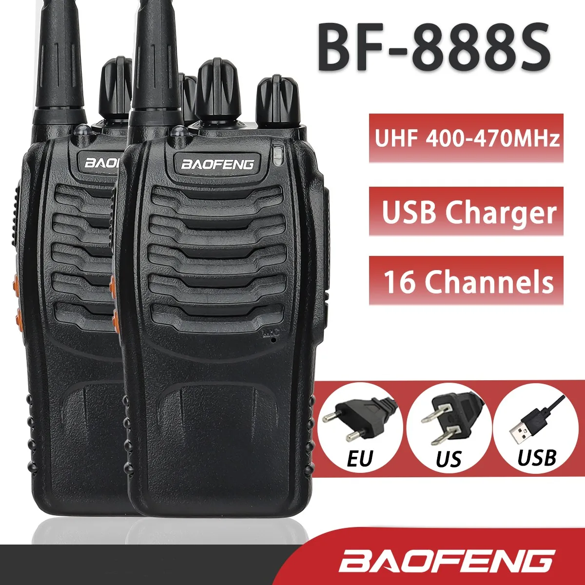 

Baofeng-BF-888S Long Range Walkie Talkie, Two-Way Radio, UHF, 400-470MHz, 16CH, Ham Transceiver, 2Pcs