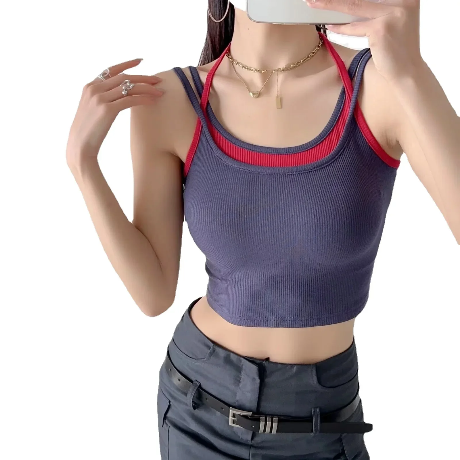 Самодельная майка с цветными блоками двухсекционный иллюзорный жилет без