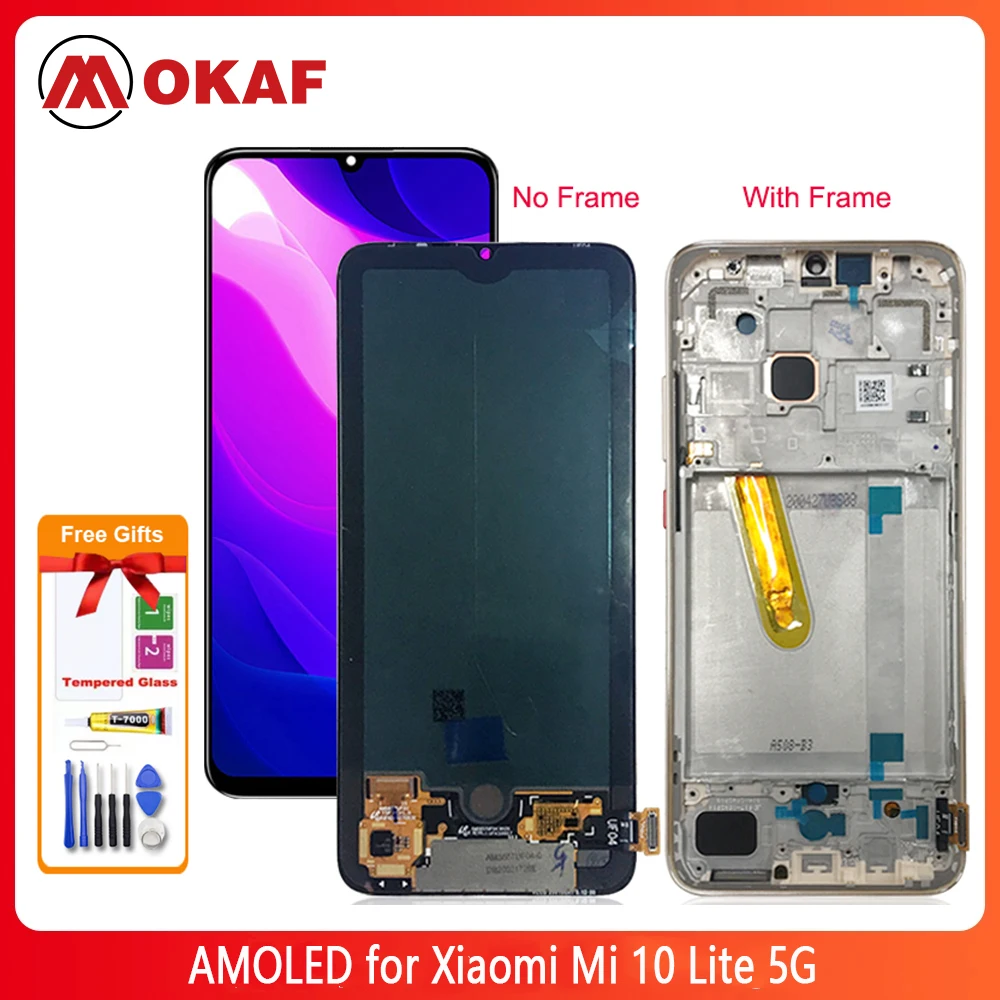 

OKANFU New Original AMOLED for Xiaomi Mi 10 Lite 5G LCD Display Screen Touch Digitizer Assembly For Mi 10 Lite 5g LCD Replacemen