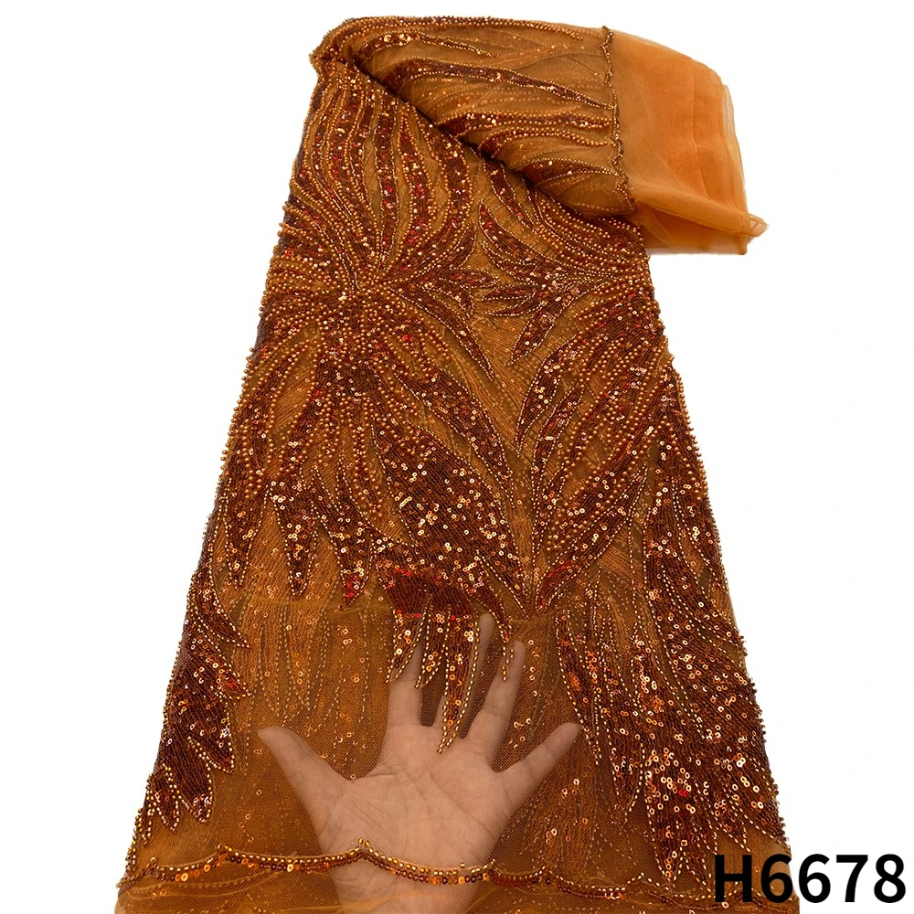 

Luxurious African Handmade Beads Tulle Lace High Quality Sequins Net Embroidered French Lace For Wedding Dress HX6678