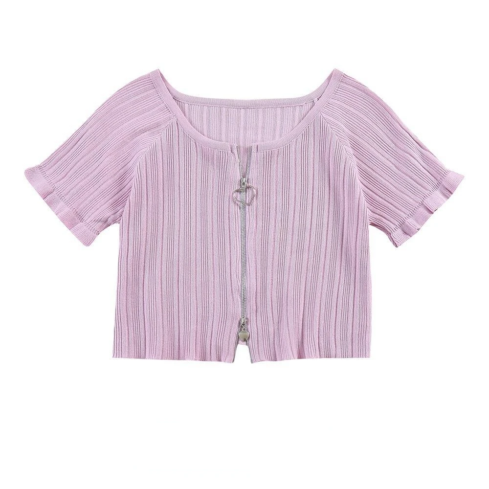

Spring and Summer Korean Version Slim Short Knitted Sweater Women's Simple Style Solid Color Short-sleeved Knitted Cardigan Top