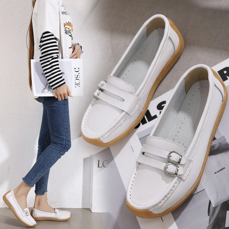 

New Women Flats PU Boat Shoes Woman Soft Flats Shoes Ladies Solid Colors Loafers Non-Slip Ballet Shoes Female Casual Shoes