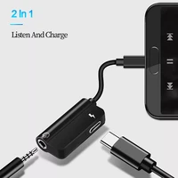 2 in 1 dual port usb type c to 3 5 mm earphone adapter charging usb c converter cable