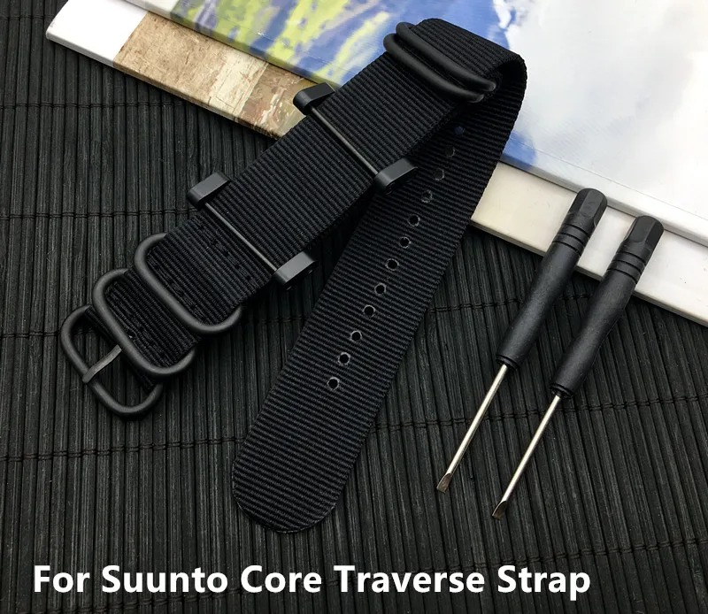 

Watchband Black 24mm Zulu Strap Tactical Thicken Nylon Men Watch Band+Adapters+Lugs For Suunto Core Traverse Strap Free tools