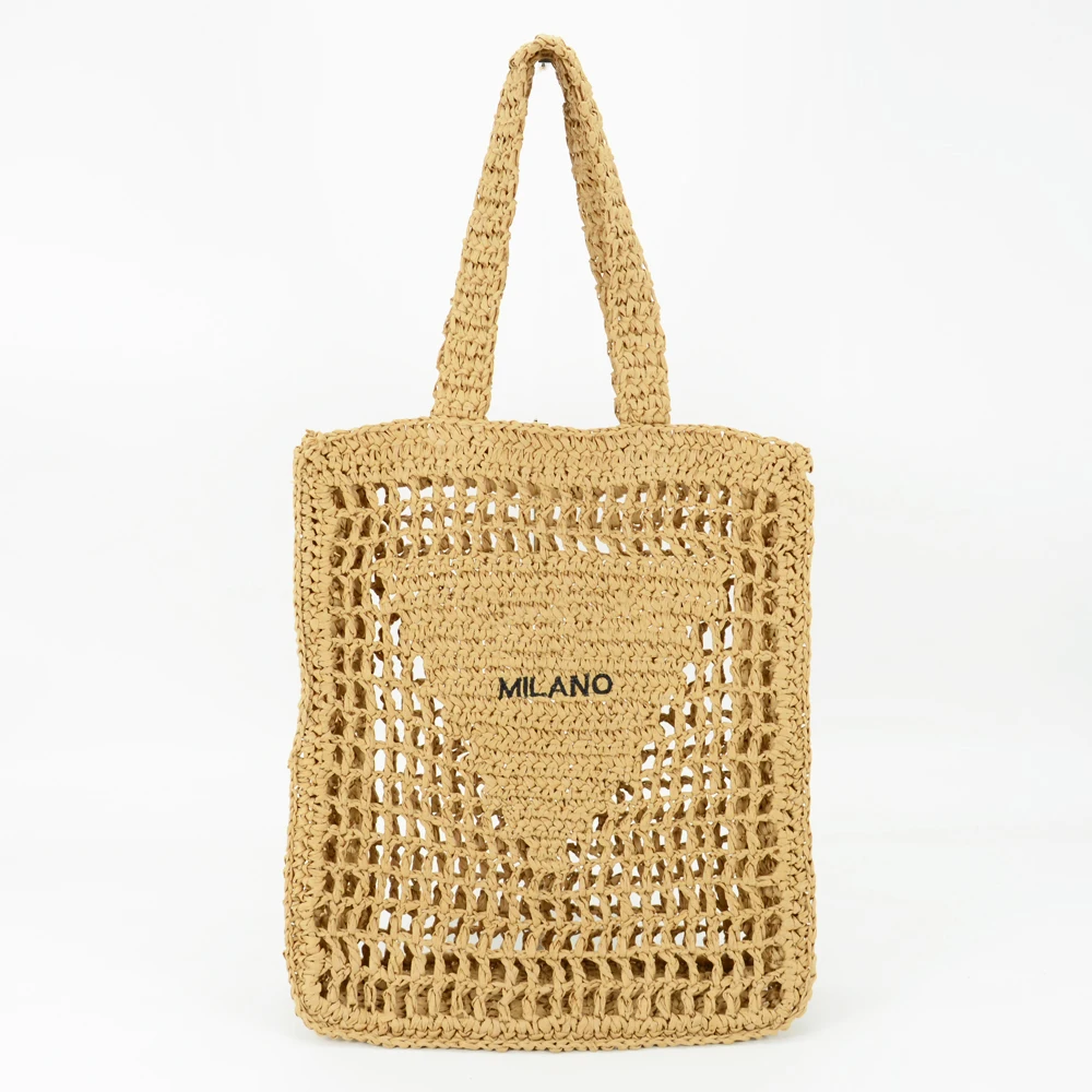 

2022 Luxury Designer Brands Hollow Letters Raffia Straw Summer Beach Bag Tote Fashion Paper Woven Women Shoulder Bags Handbag