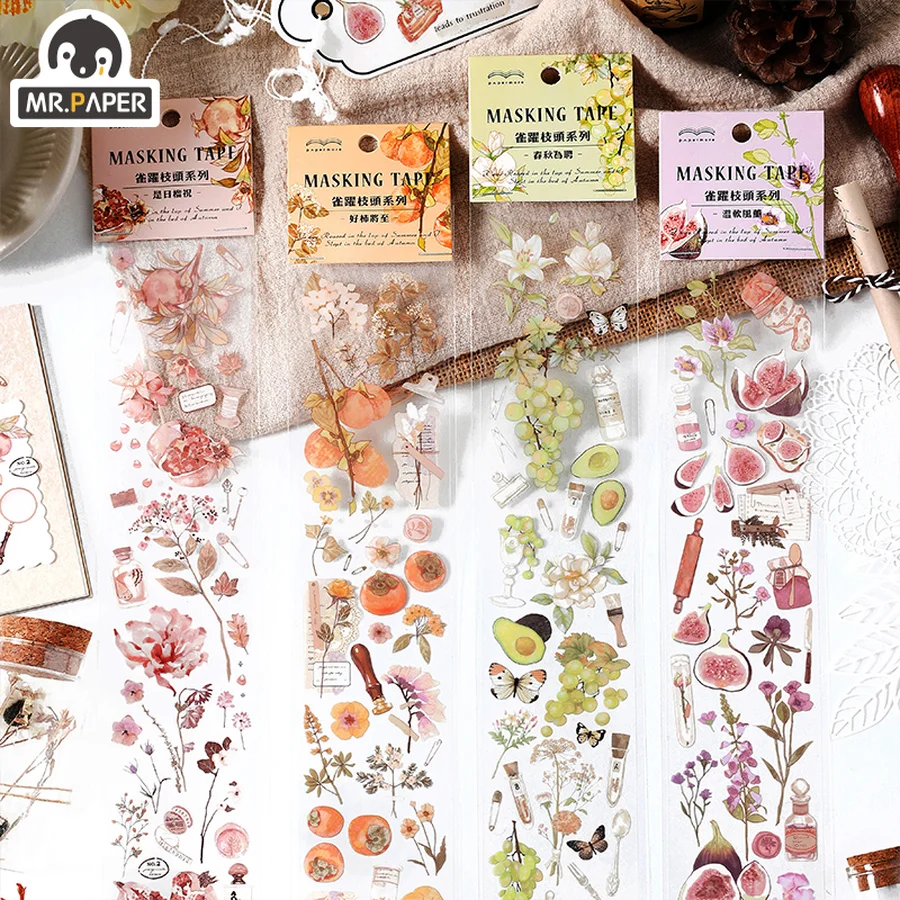 

Mr.paper 4 Styles Aesthetic Botanical Long Strip Stickers Fresh Scrapbooking DIY Decoration Stationery Stickers PET Waterproof