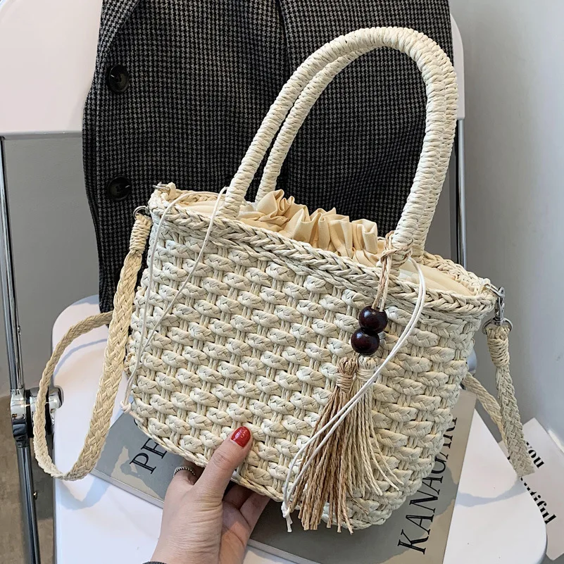 

Woman Beach Vacation Woven Large-Capacity Handbag Female Bag 2021 Korean Fashion Basket One-Shoulder Messenger Bag Totes Bag