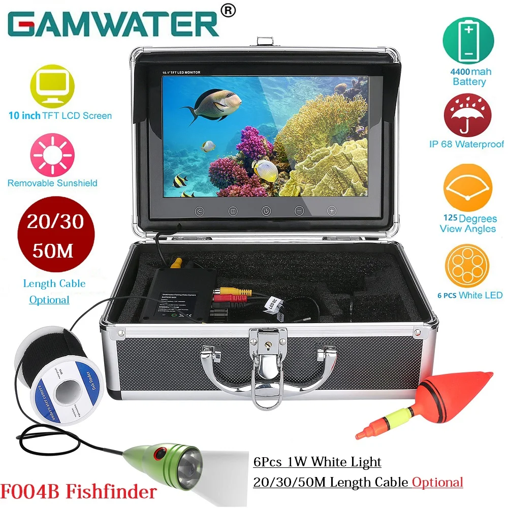 

GAMWATER Underwater Fishing 10" Inch HD Screen 1000tvl Video Camera White LEDs Lights 20M 30M 50M Cable Fish Finder Kit Outdoor