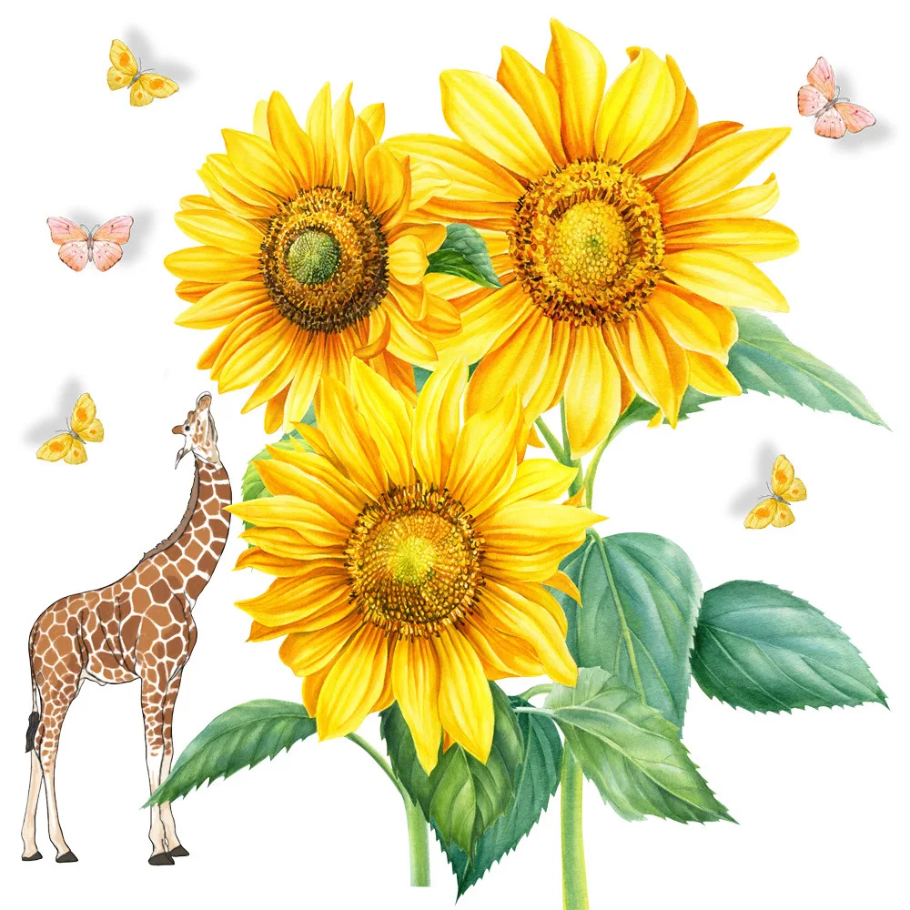 

Self Adhesive Wall Stickers Sunflower Butterfly Giraffe Plant Mural For Living Room Bedroom Home Decorative Wallpaper Painting