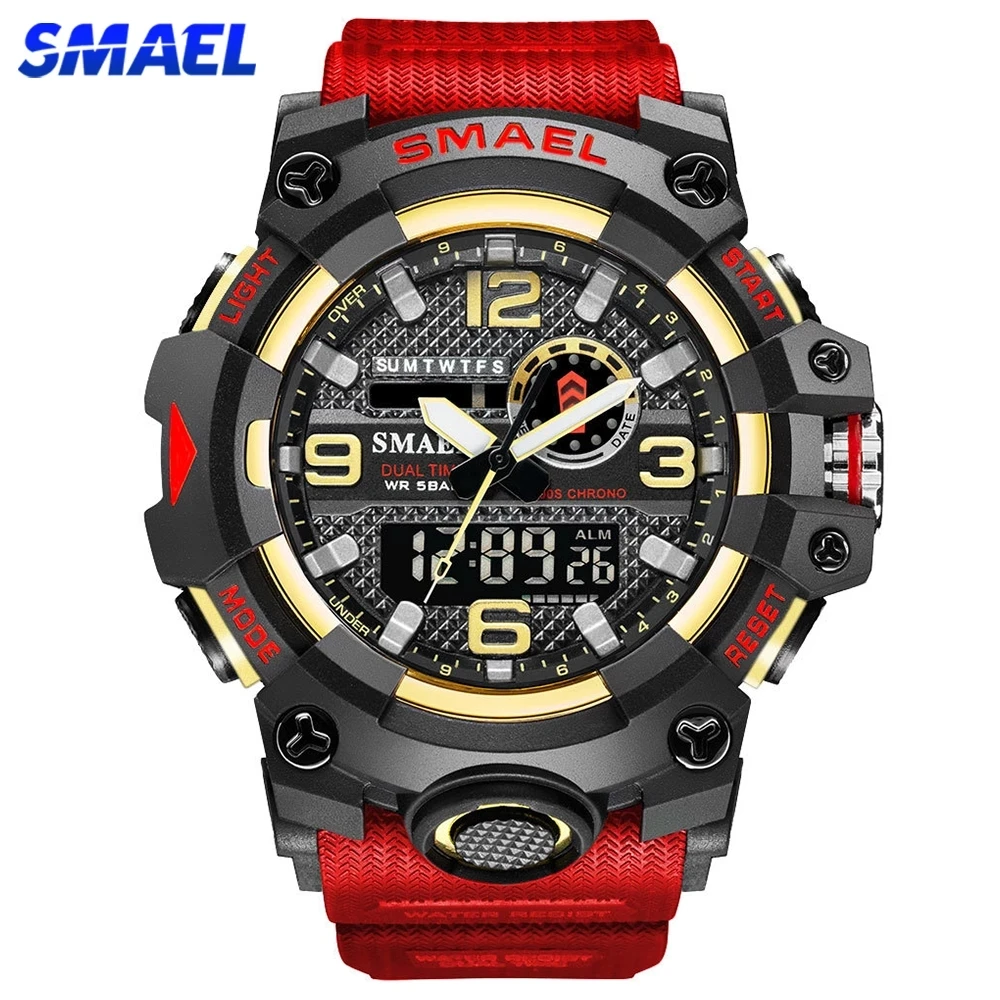 

SMAEL Men Sport Watches Dual Time Digital Watch Quartz 50m Waterproof Watch Led Military Watch Sport 8035 Men Watches Wristwatch