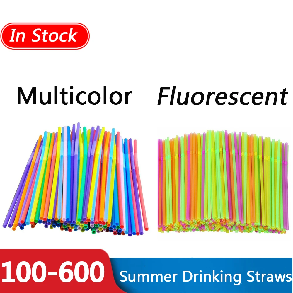 100-600Pcs Disposable Plastic Straw For Kitchen Beverage Accessories Straws Drink Tube Elbow Party Tubes Telescopic Drinking