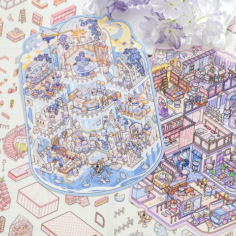 Миниатюрные пейзажные наклейки Meow Woo Thinking Day