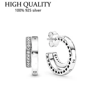 fit original luxury 925 sterling silver sparkle set cz double ring earrings for women high quality diy fashion wedding jewelry