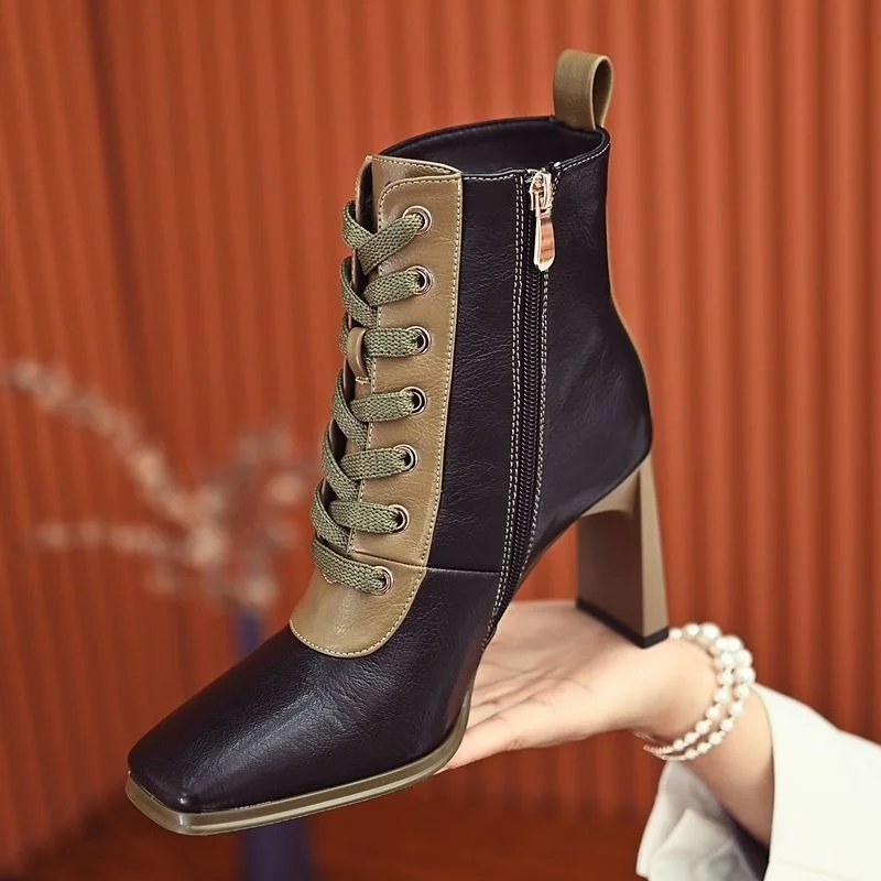 

Новинка 2022, женская обувь с квадратным носком на высоком цветном блочном каблуке, модные ботинки Martin, осенне-зимние короткие ботинки, женские ботинки Chesil