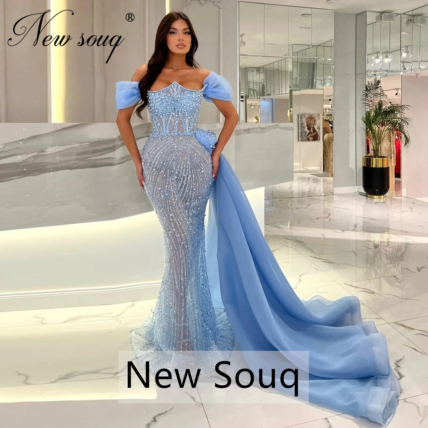 

Custom Made Mermaid Off Shoulder Prom Dresses With Beading Skirt Arabic Dubai Long Women Dress For Weddings Party Evening Dress