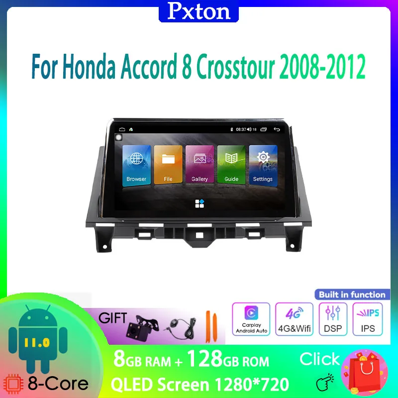 

Pxton Tesla Screen Android Car Radio Stereo Multimedia Player For Honda Accord 8 2008-2012 Carplay Auto 8G+128G 4G WIFI DSP
