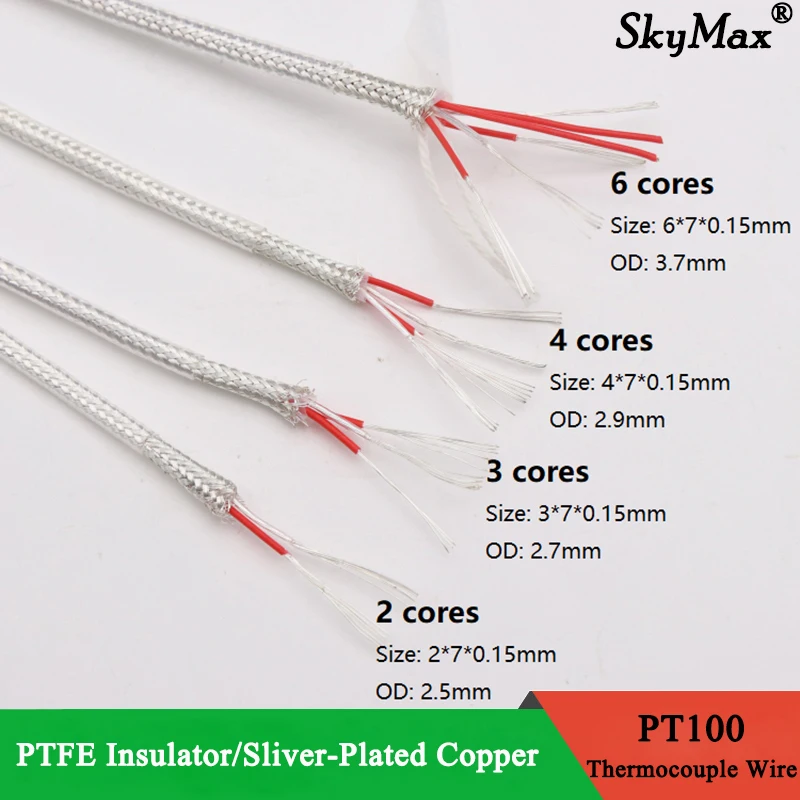 

PT100 Compensation Wire 2 3 4 6 Cores PTFE Insulator Silver Plated Copper Shield Signal Line Thermal Resistance Sensor Cable