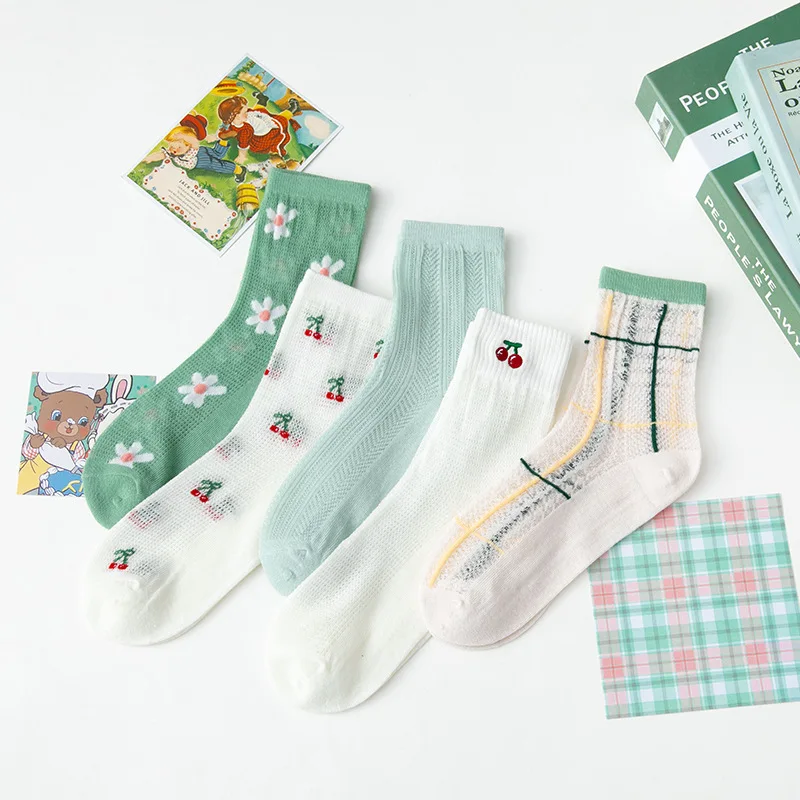 

Socks Women's Spring and Summer Ins Tide Mesh Thin Section Tide Medium Tube Green Street Korean Mesh Yarn Socks