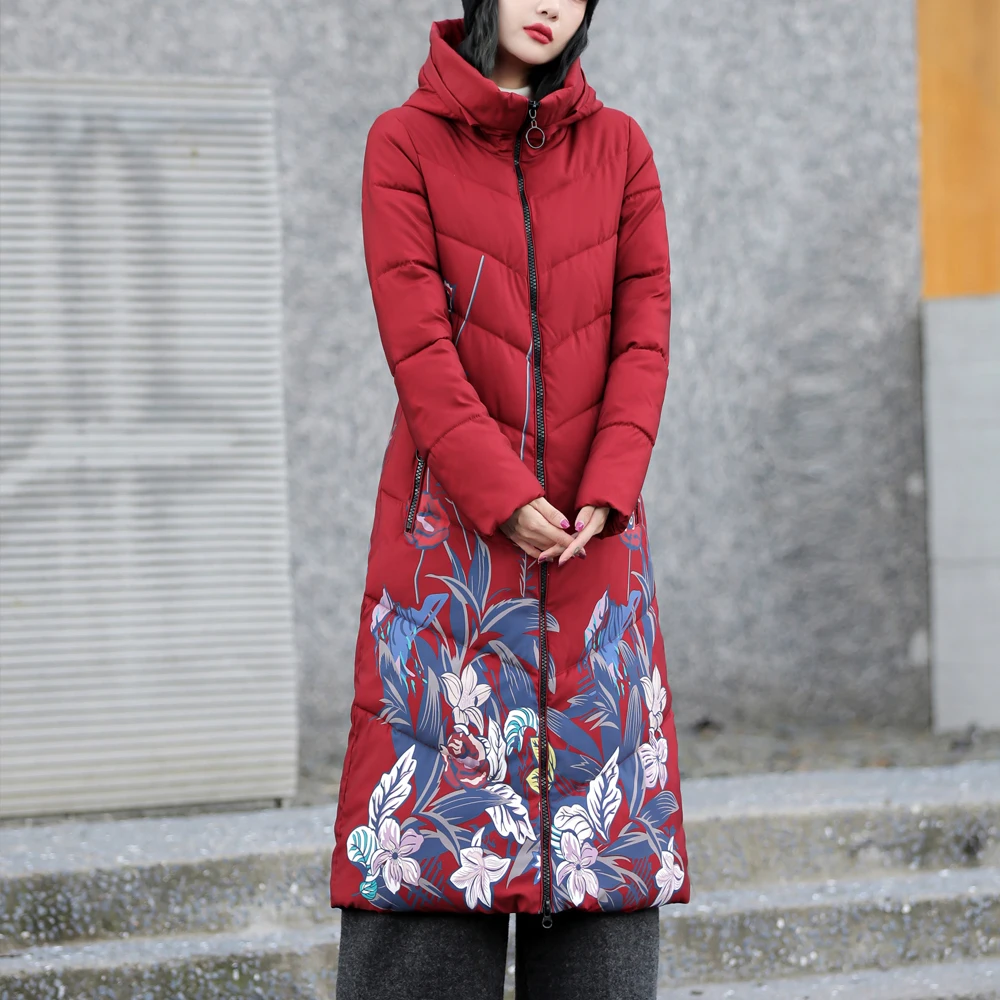 New Fashion Causal Parkas For Women Thick Coats With Hood Warm Winter Long Printing Jackets 2022 Women Clothing