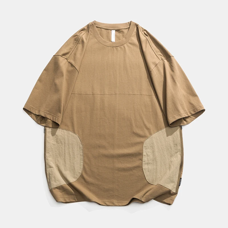 Мужская Летняя свободная футболка с коротким рукавом и карманом из хлопка 270 г