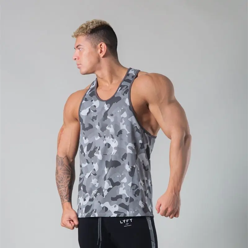 

Summer new camouflage men's vest outdoor running exercise solid color top fashion gym bodybuilding quick-drying vest