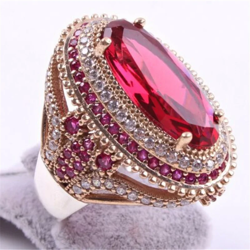 

Exquisite Women Fashion Gold Color Round Geometry Ring Red White Stone Rings for Women Wedding Engagement Jewelry