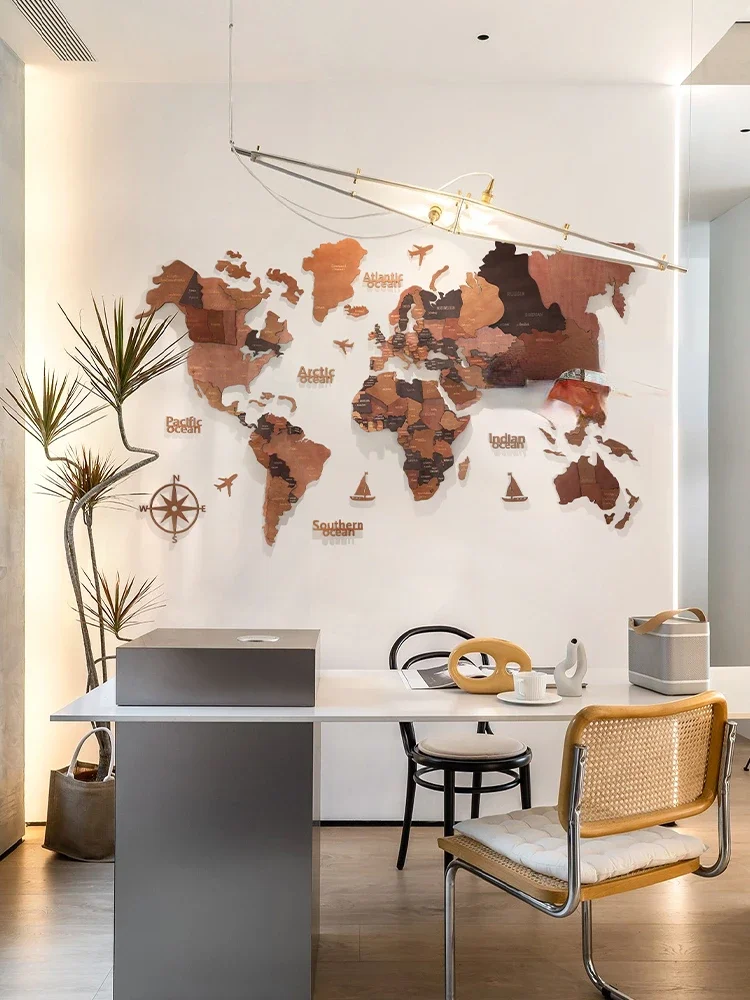 Настенные украшения в скандинавском стиле с прострочкой из массива дерева карта